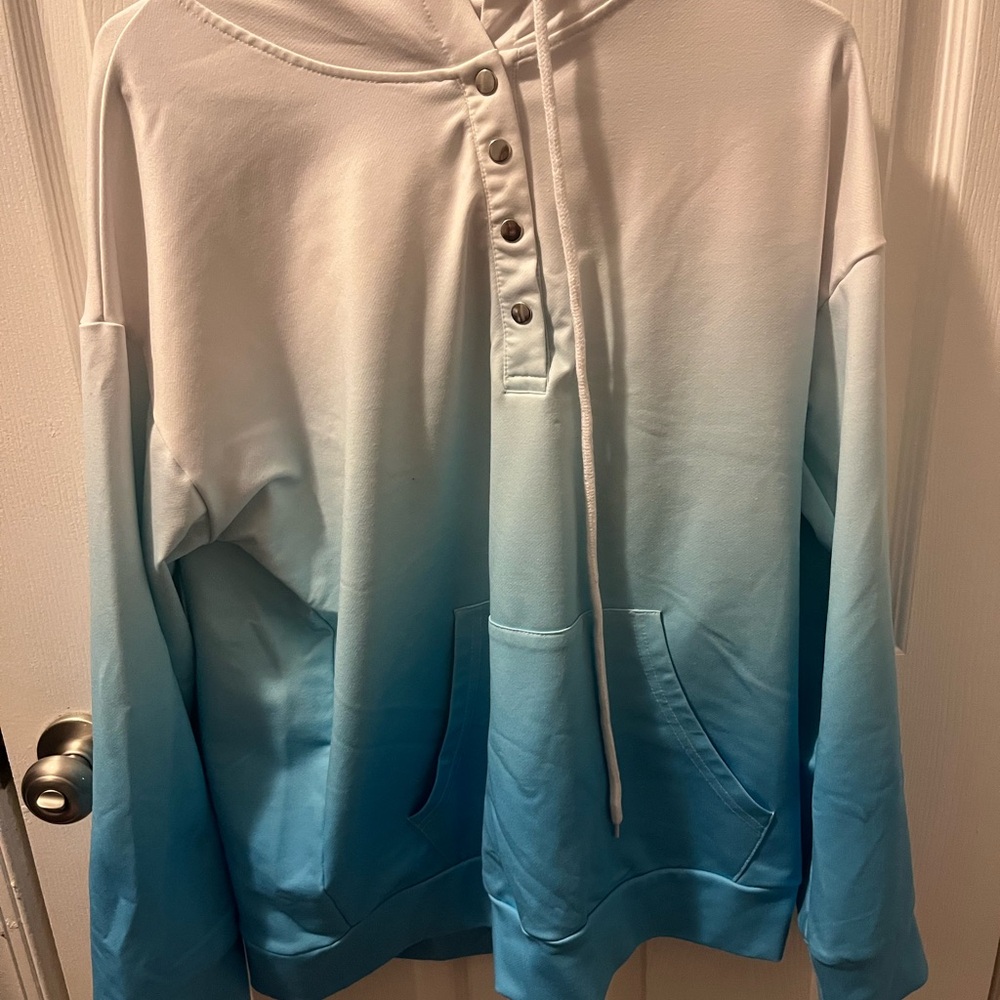 Blue and White Ombre Hoodie with buttons